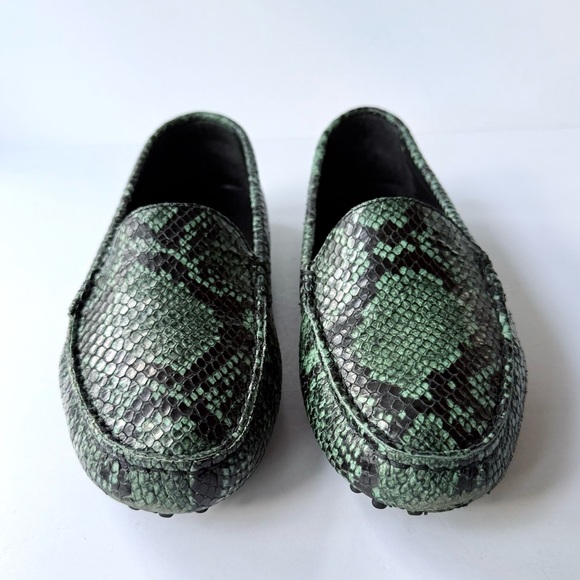 M. Gemi Felize Forest Green Python Snakeskin Embossed Loafers Size 38.5 IT 8 US - Picture 5 of 16